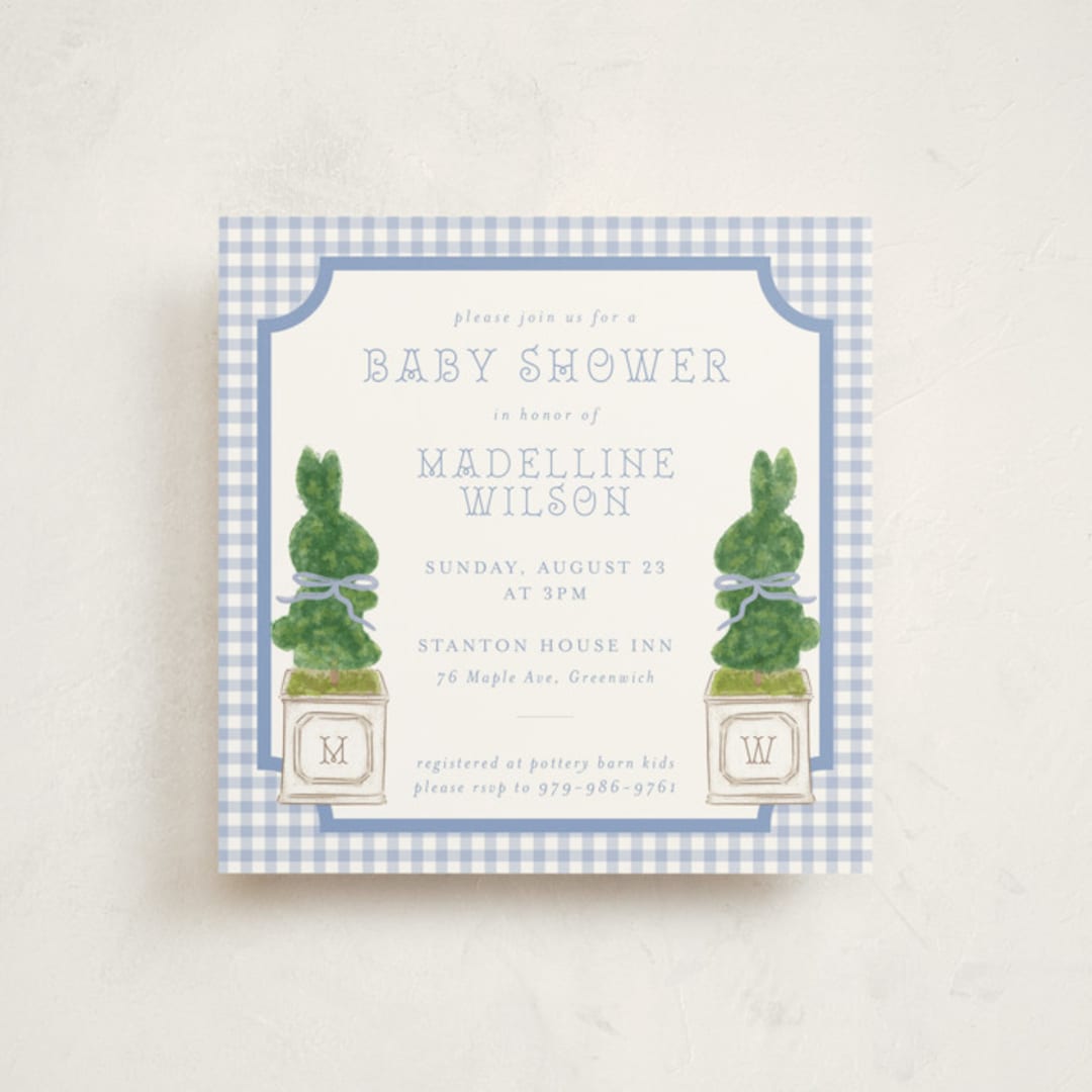 "Topiary" - Baby Shower Invitations in Periwinkle by Jenna Holcomb - Front