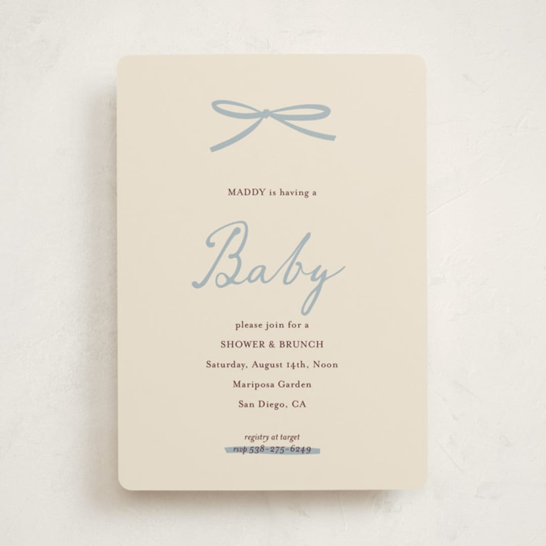 "Baby Bow" - Baby Shower Invitations in Denim by Ani Somi - Front