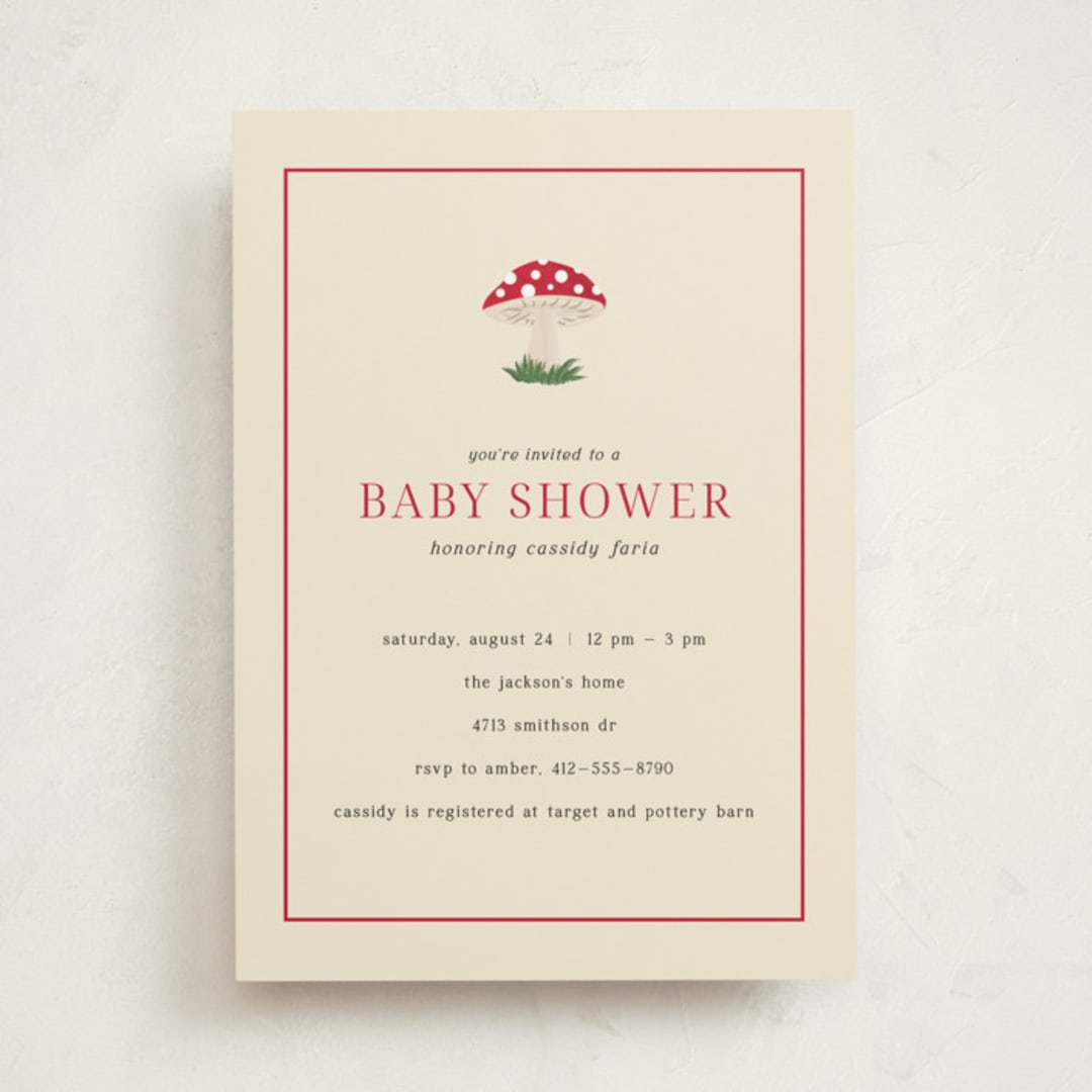 "Little Mushroom" - Baby Shower Invitations in Berry by Ilene Guy - Front