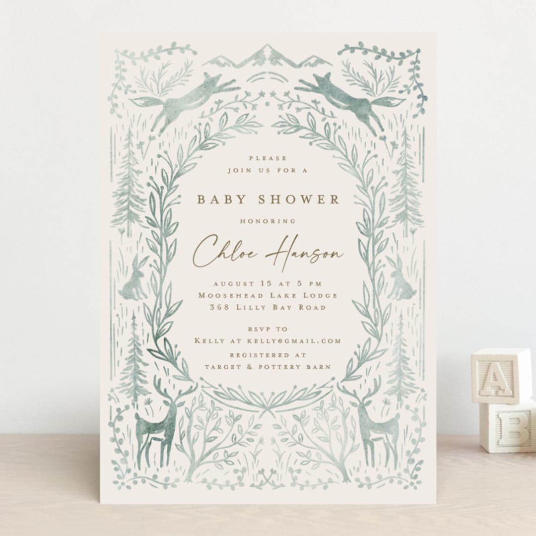 "The Story Begins" - Baby Shower Invitations in Sage by Petra Kern - Front