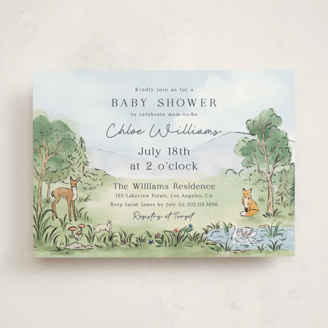 "A Woodland Adventure" - Baby Shower Invitations in Forest by Elly - Front