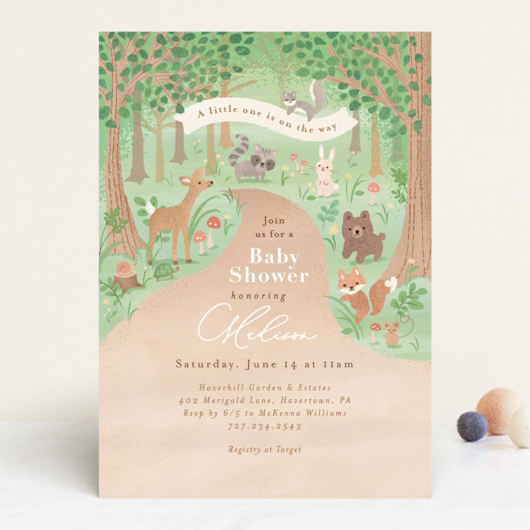 "Into the Woods" - Baby Shower Invitations in Earth by Jennifer Wick - Front