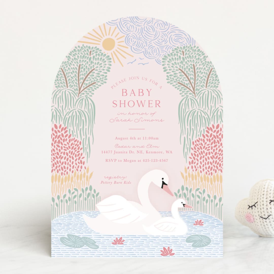 "Swan Song" - Baby Shower Invitations in Sherbet by Carolyn Kach - Front