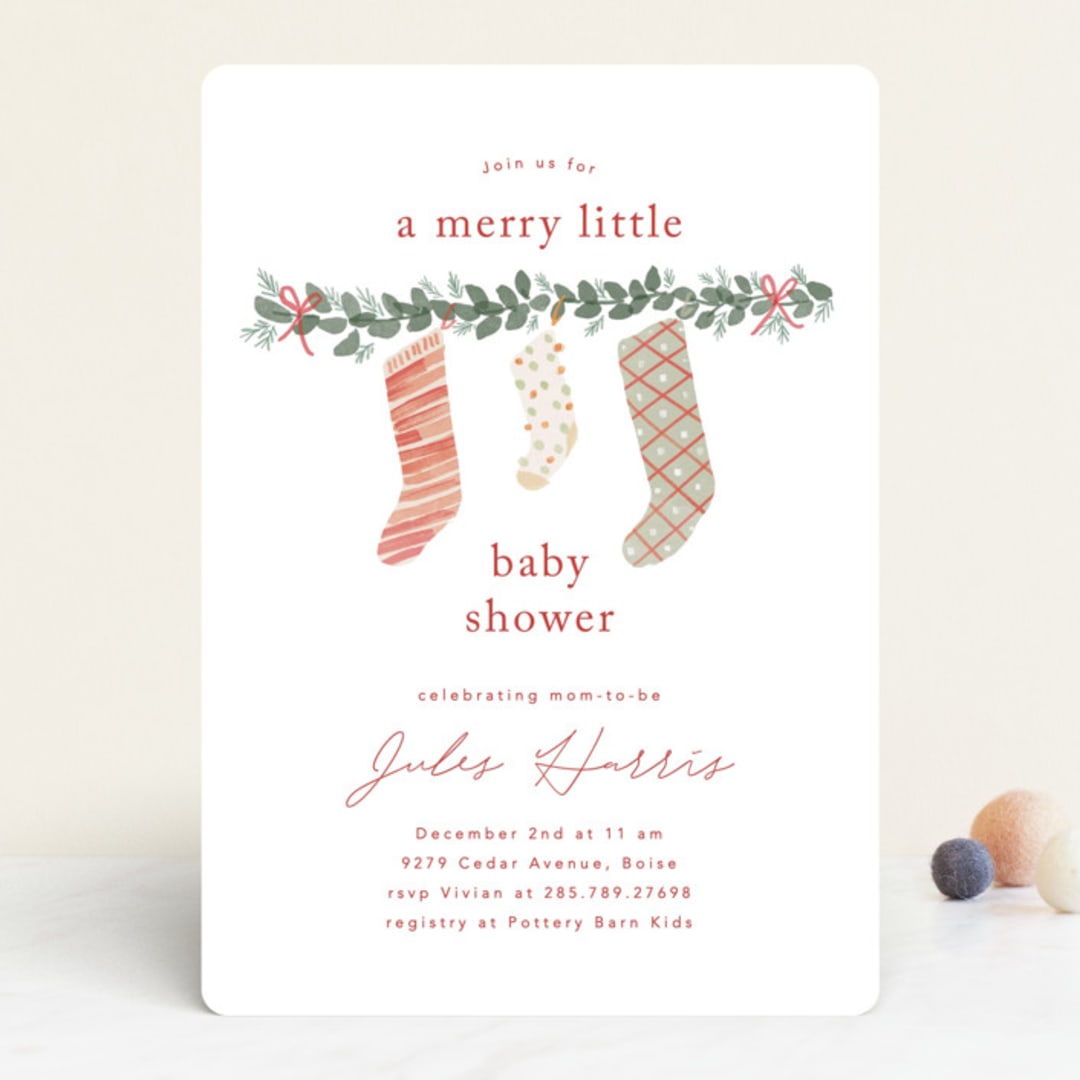 "merry little stockings" - Baby Shower Invitations in Cranberry by Rebecca Durflinger - Front