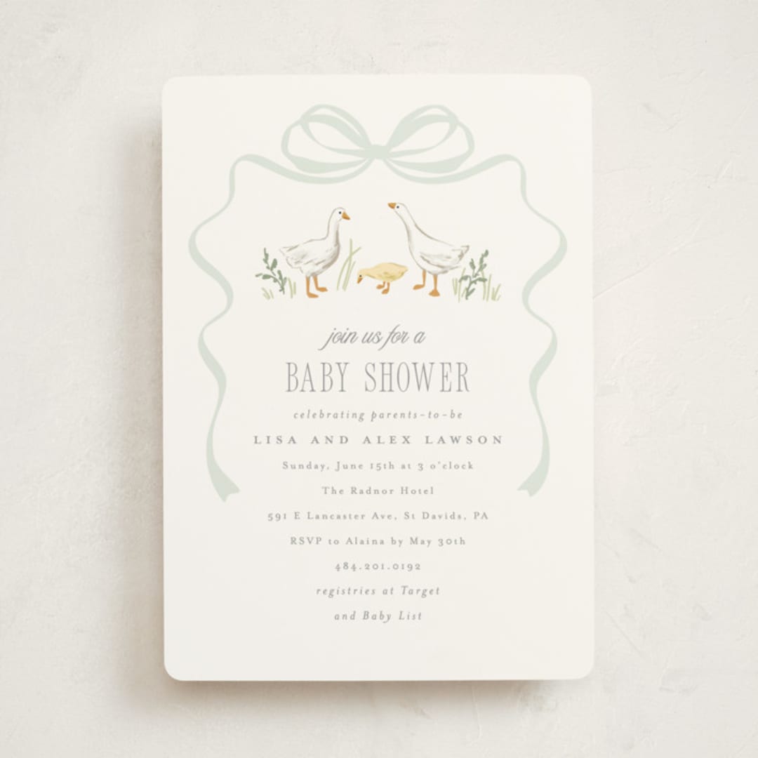 "Storybook Geese" - Baby Shower Invitations in Mint by Everett Paper Goods - Front
