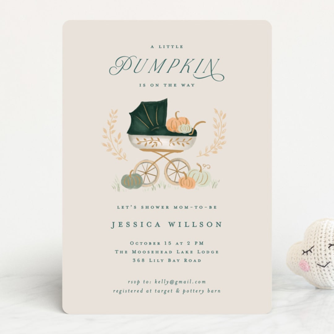 "Pumpkin Stroller" - Baby Shower Invitations in Pumpkin by Petra Kern - Front