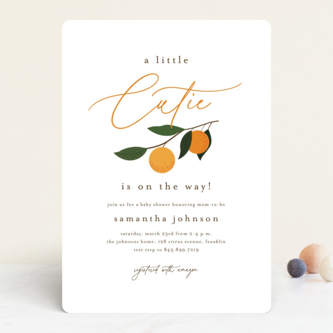 "Little Cutie" - Baby Shower Invitations in Clementine by Stacey Meacham - Front