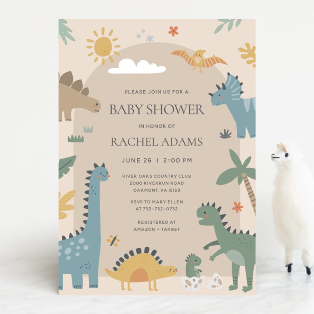 "Baby Dino" - Baby Shower Invitations in Tan by Britt - Front