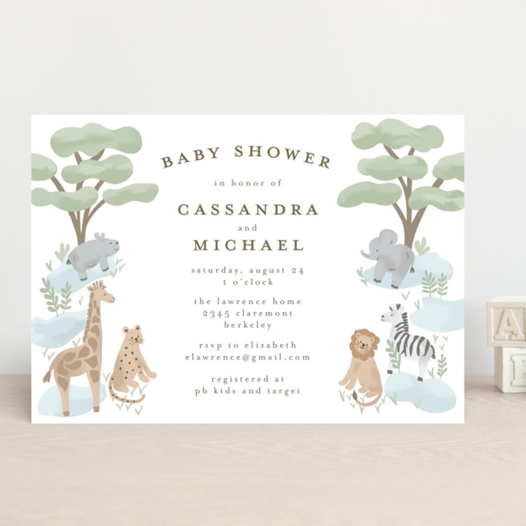 "Little Animal World" - Baby Shower Invitations in Air by Jennifer Holbrook - Front