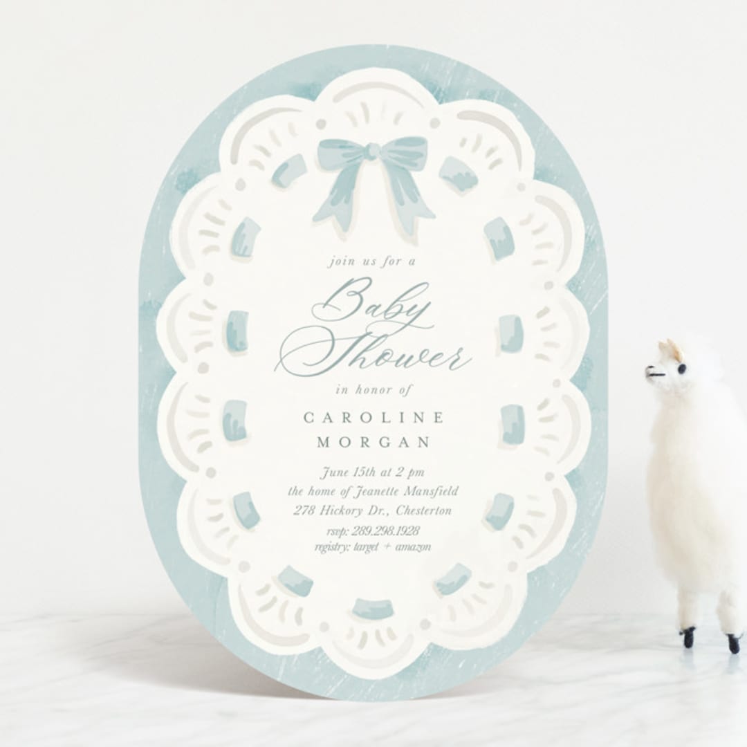 "Eyelet" - Baby Shower Invitations in Cloud by Laura Hankins - Front