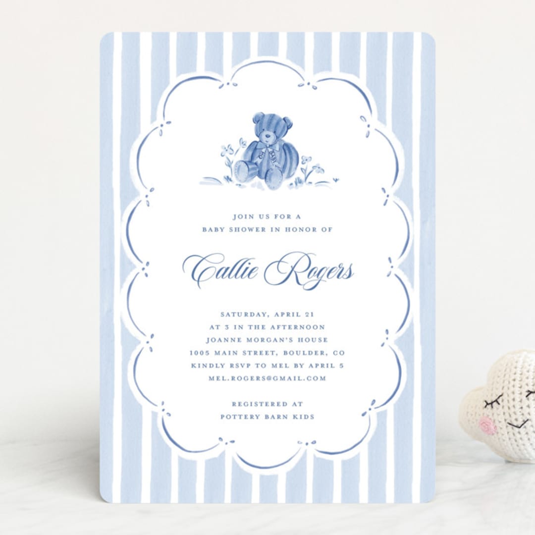 "French Teddy Bear" - Baby Shower Invitations in Gardenia by Pati Cascino - Front