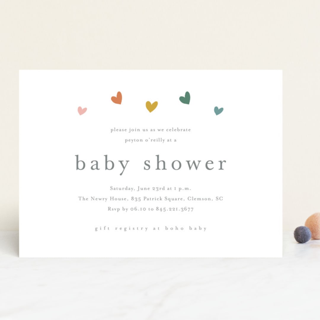 "Tiny Hearts" - Baby Shower Invitations in Hearts Rainbow by Stacey Meacham - Front