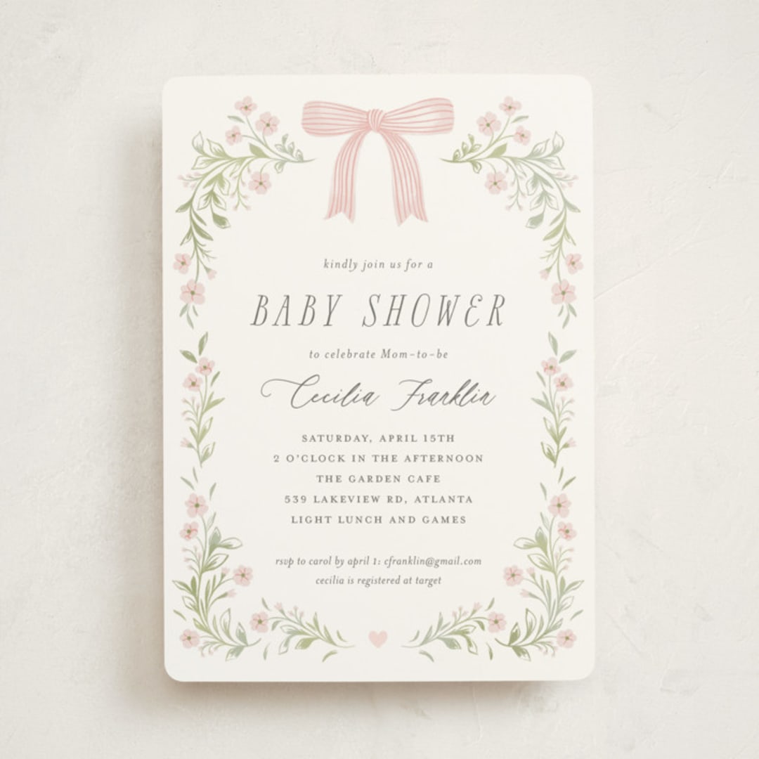 "Dainty Garden" - Baby Shower Invitations in Blush by Paper Raven Co. - Front