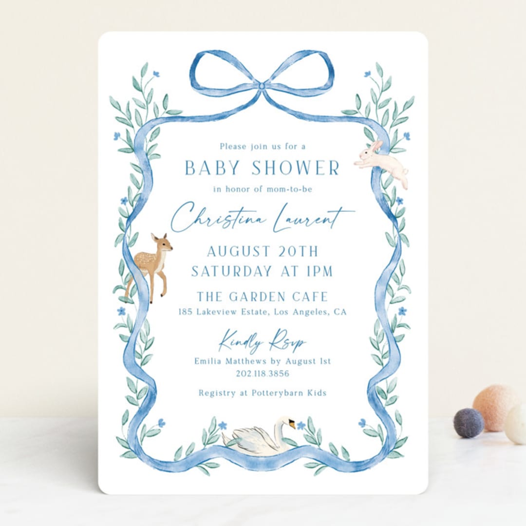 "Ribbon Garden" - Baby Shower Invitations in Blueberry by Elly - Front