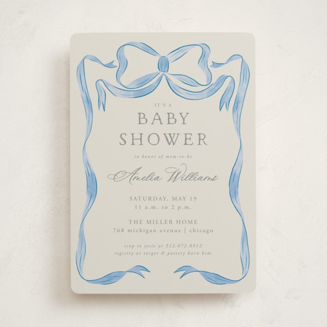 "Vintage Bow" - Baby Shower Invitations in Baby Blues by Lehan Veenker - Front