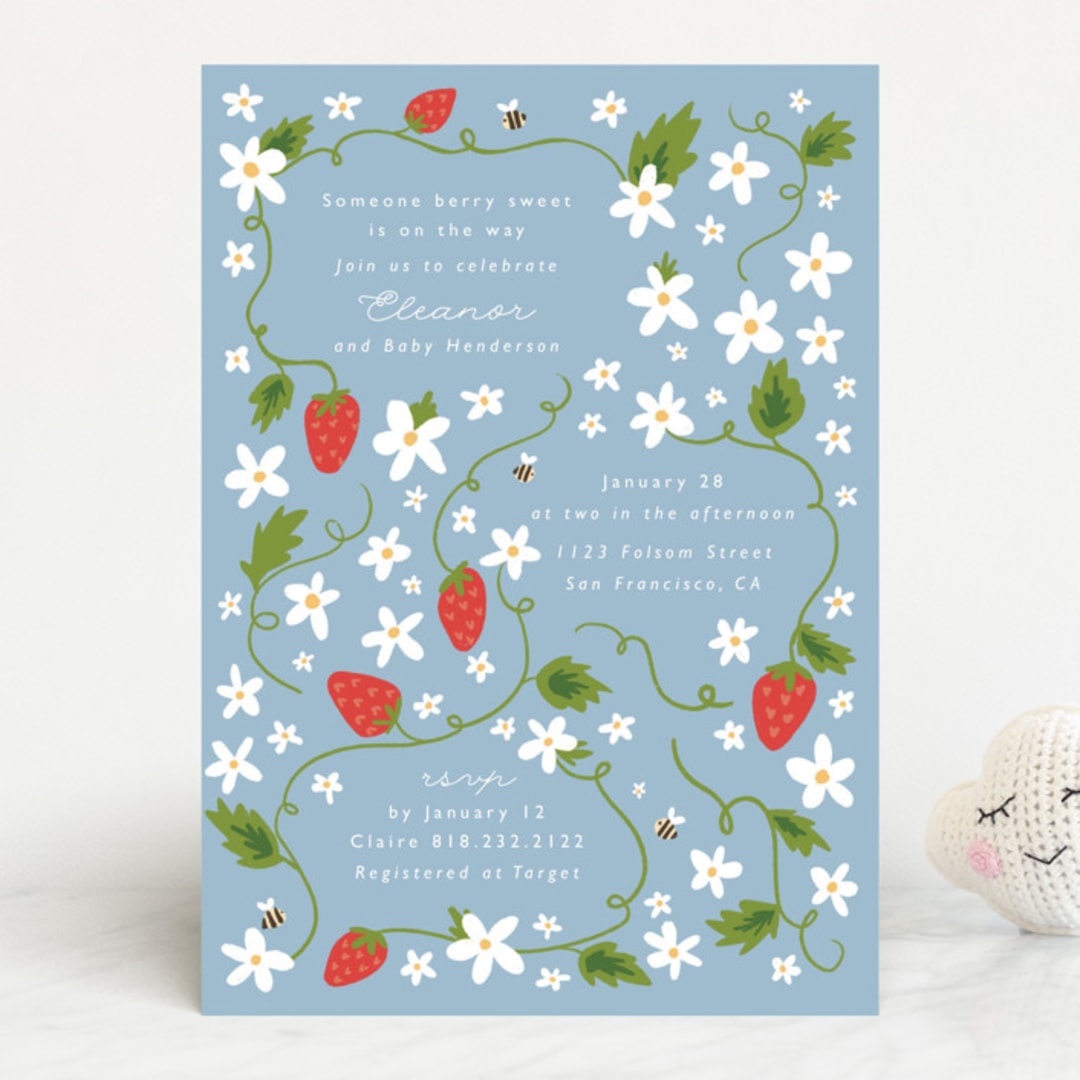 "Berry Sweet" - Baby Shower Invitations in Blueberry by Hudson meet Rose - Front