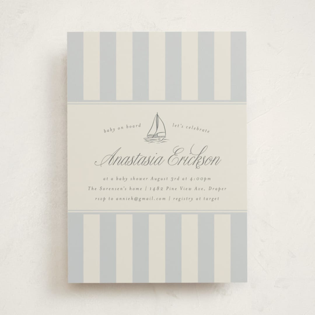 "On Board" - Baby Shower Invitations in Sailor by Stephanie Hawkes - Front