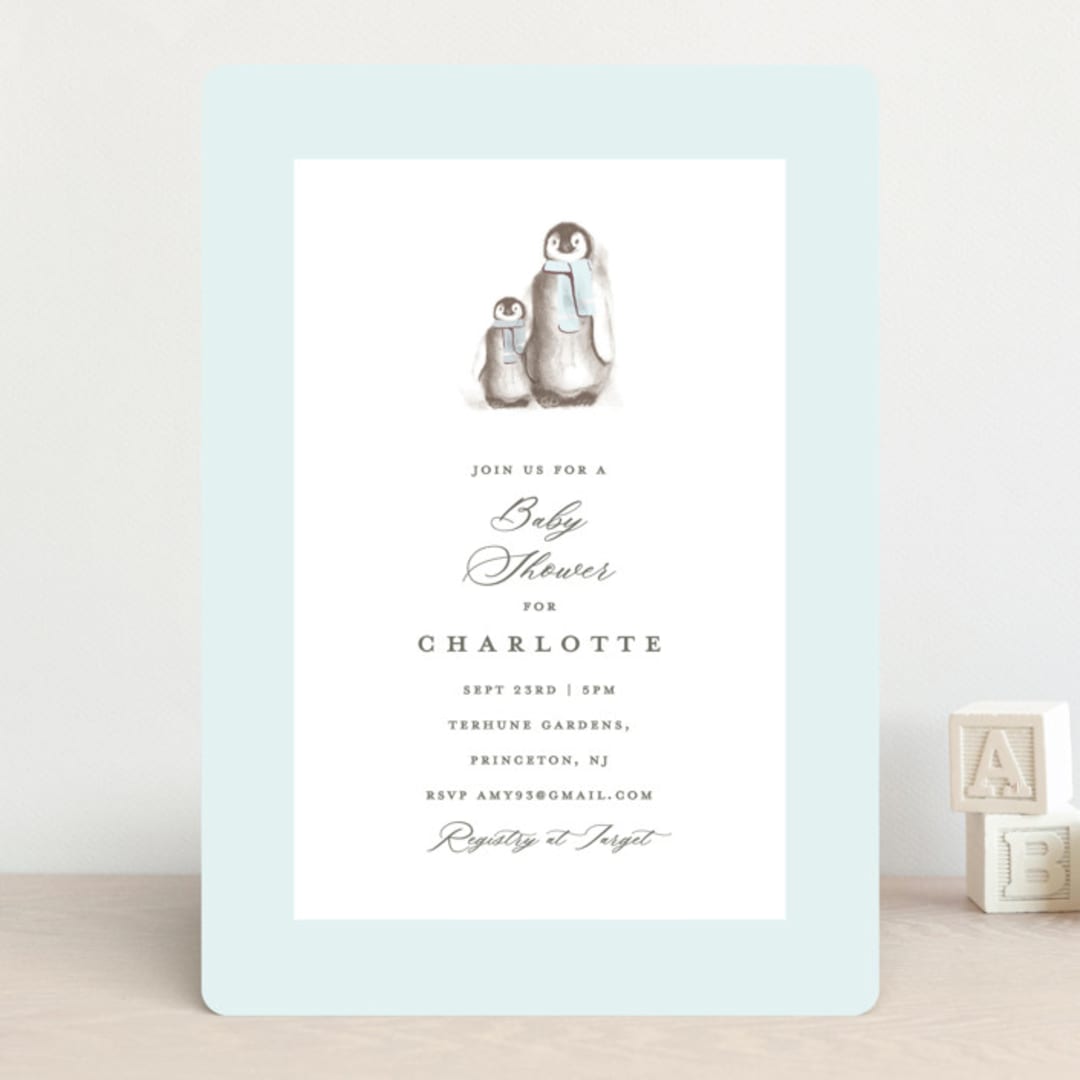 "Penguins" - Baby Shower Invitations in Ice by Teju Reval - Front
