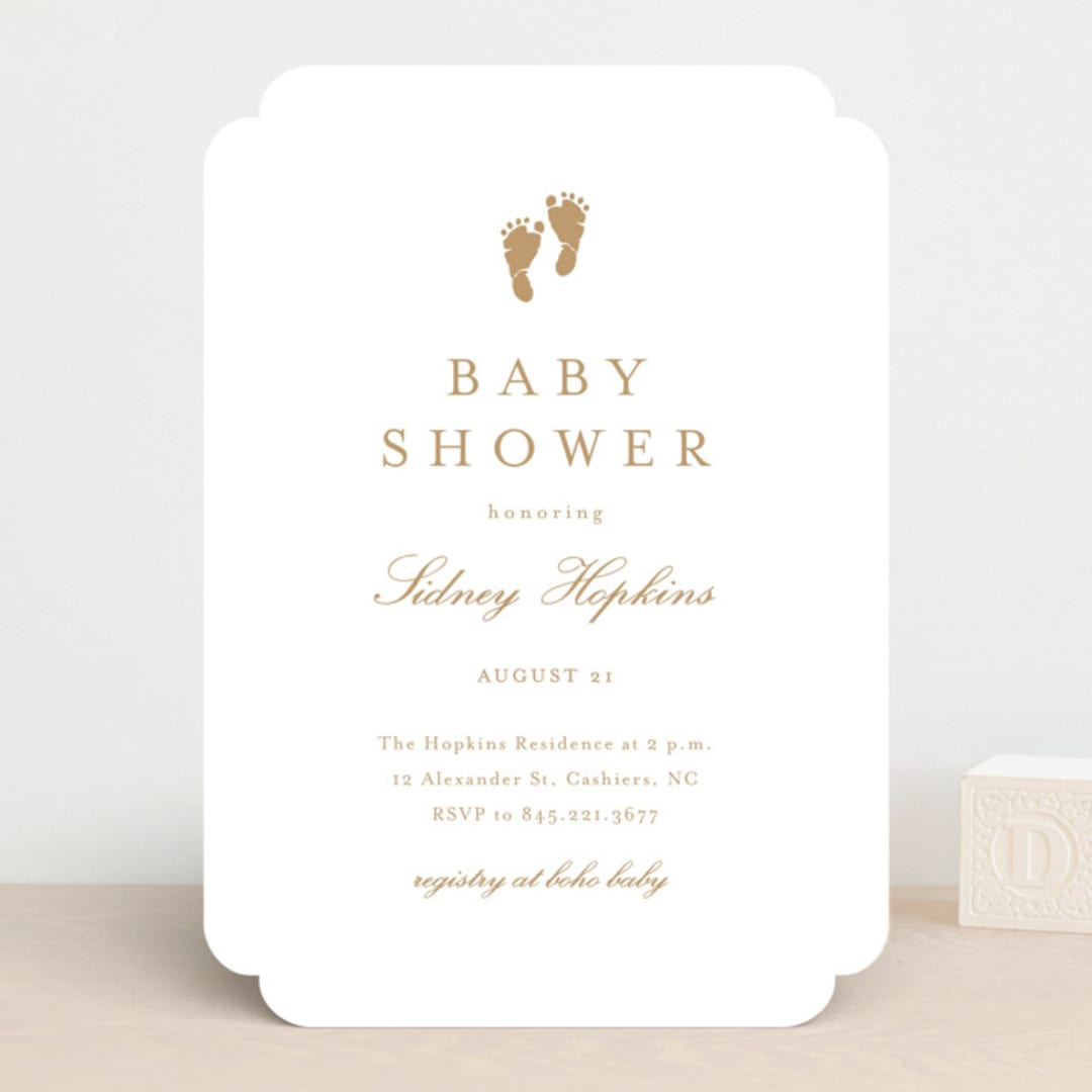 "Footprint" - Baby Shower Invitations in Golden by Stacey Meacham - Front