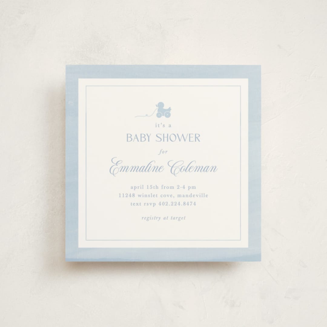 "Simply Classic" - Baby Shower Invitations in Sky by Melinda Denison - Front