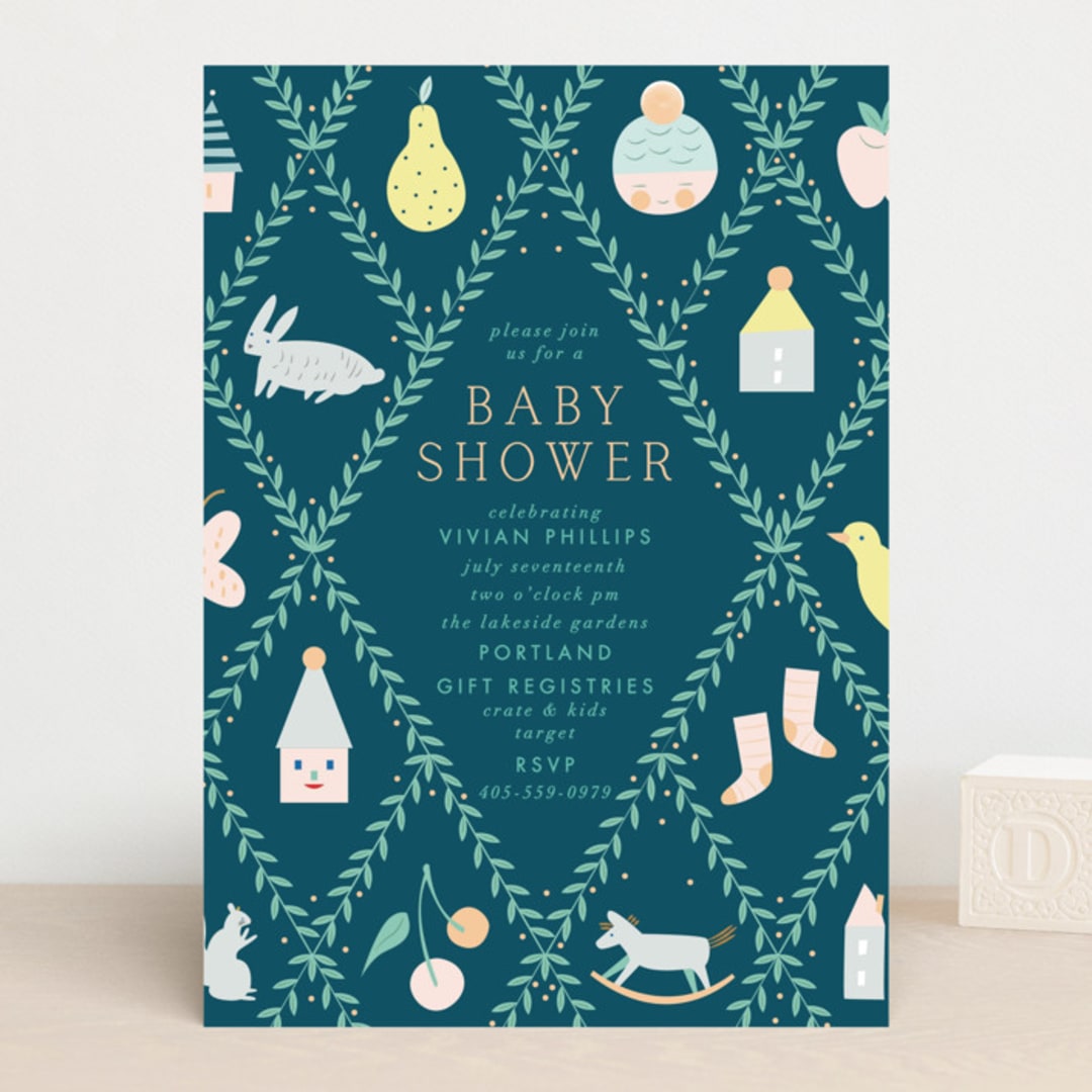 "Trellis" - Baby Shower Invitations in Hunter by Eve Schultz - Front