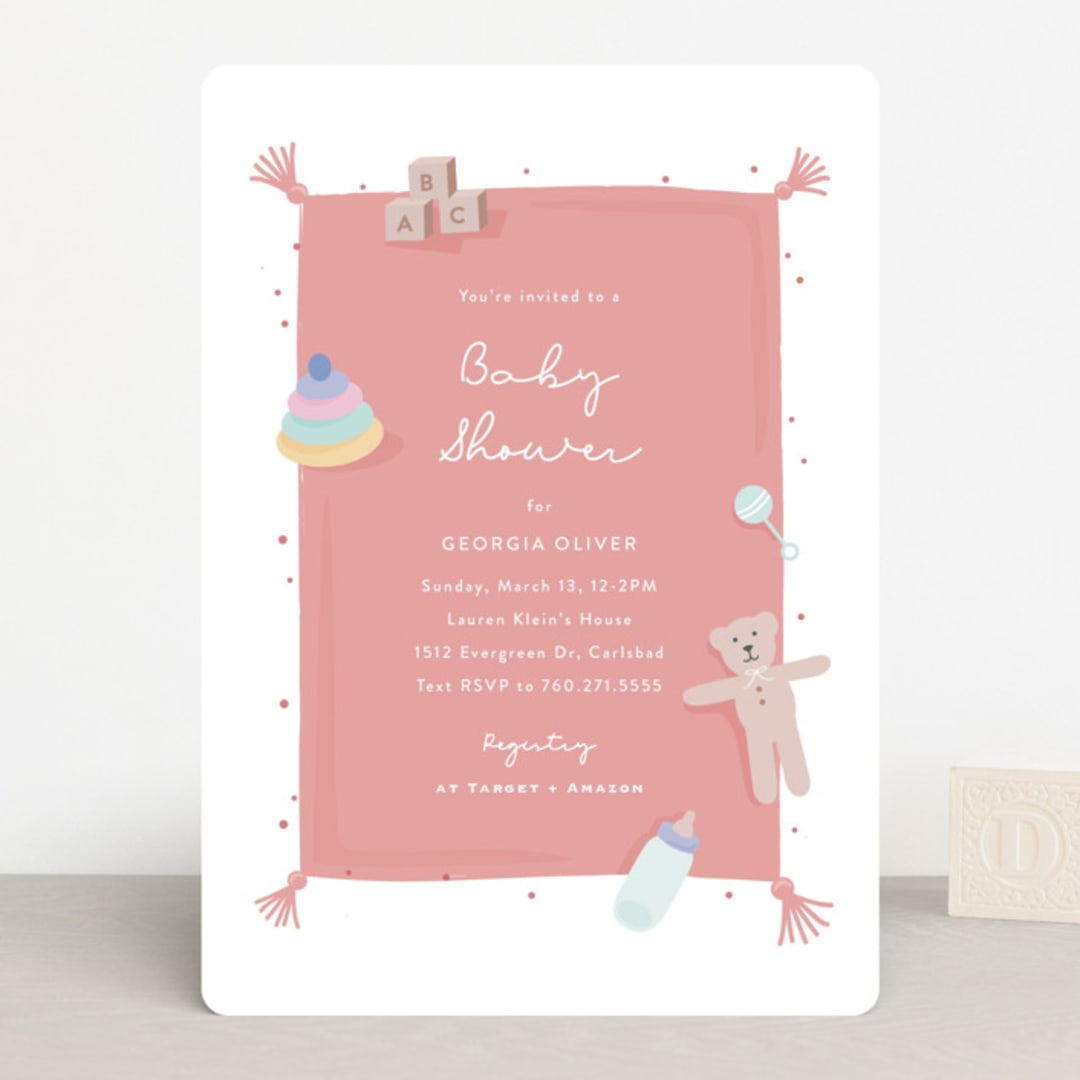 "Baby Blanket" - Baby Shower Invitations in Rosy Cheeks by Carolyn MacLaren - Front