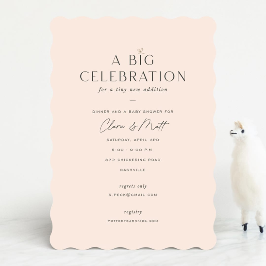 "big celebration, tiny addition" - Baby Shower Invitations in Blush by Sara Hicks Malone - Front