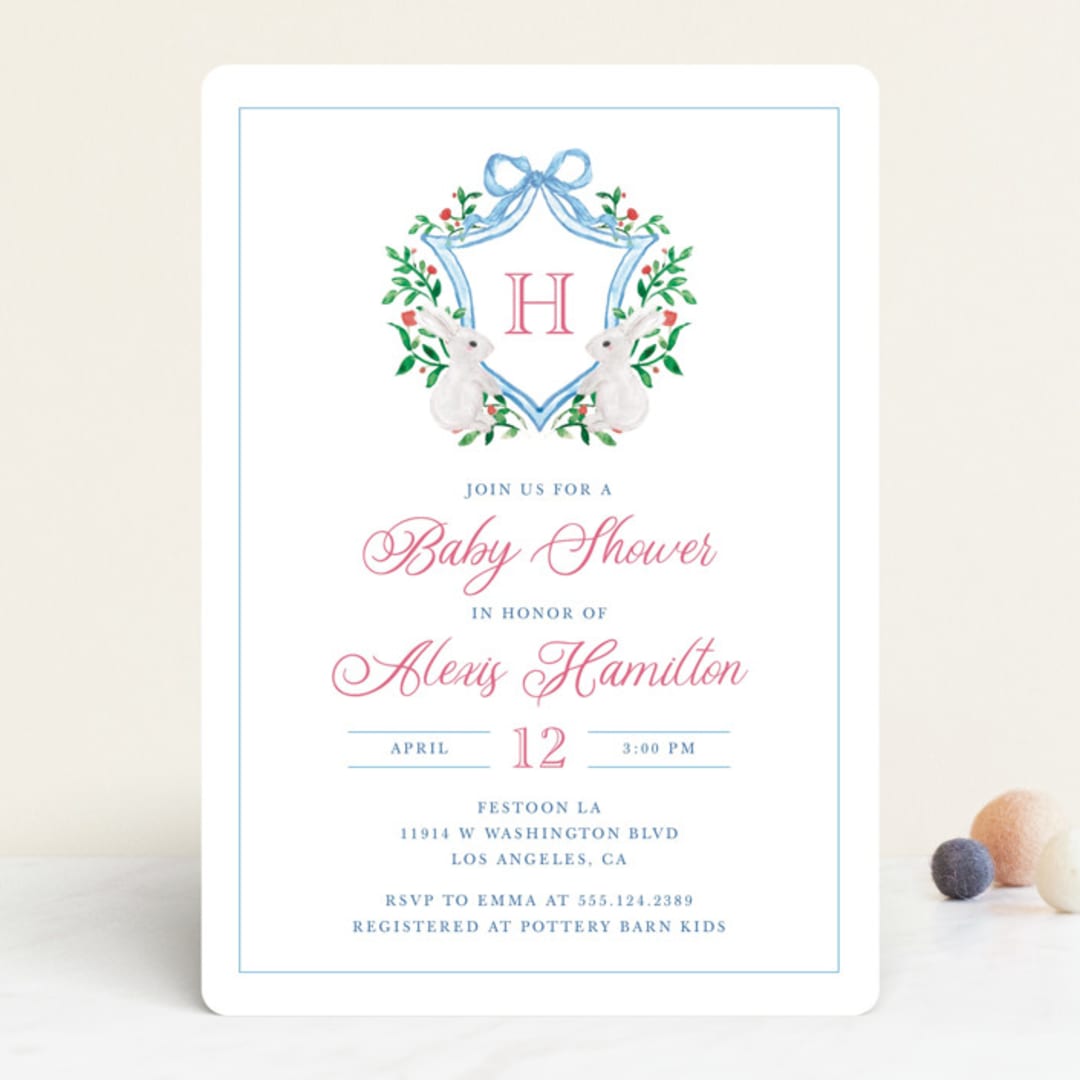 "bunny crest" - Baby Shower Invitations in Cotton Candy by Cass Loh - Front