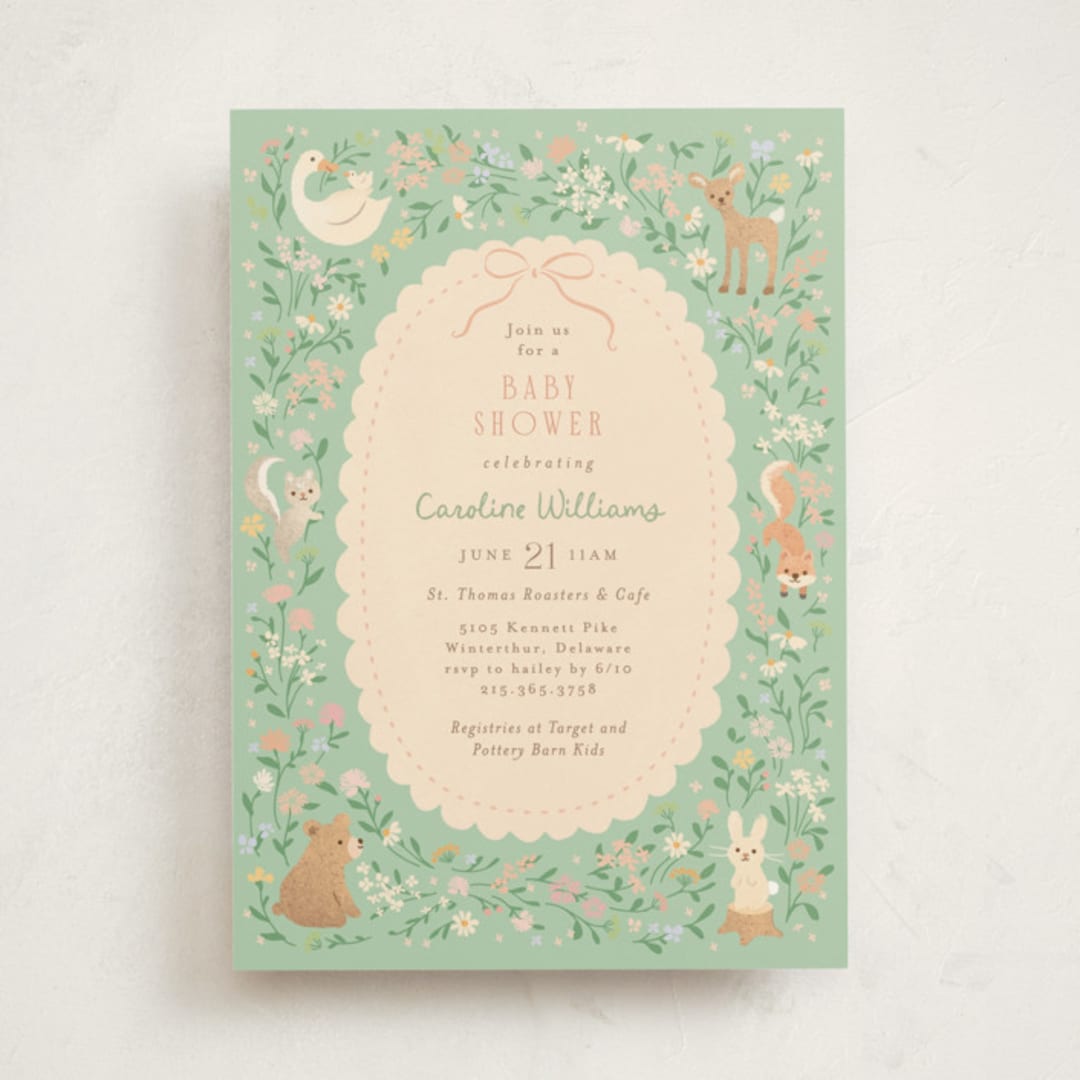 "Garden animals" - Baby Shower Invitations in Mint by Jennifer Wick - Front
