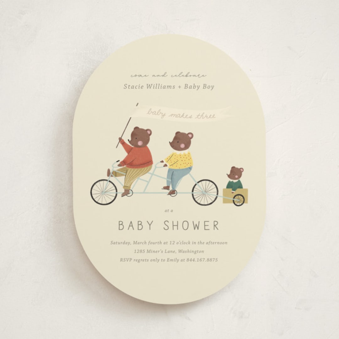 "Baby Makes Three" - Baby Shower Invitations in Cream by Kiersten Garner - Front