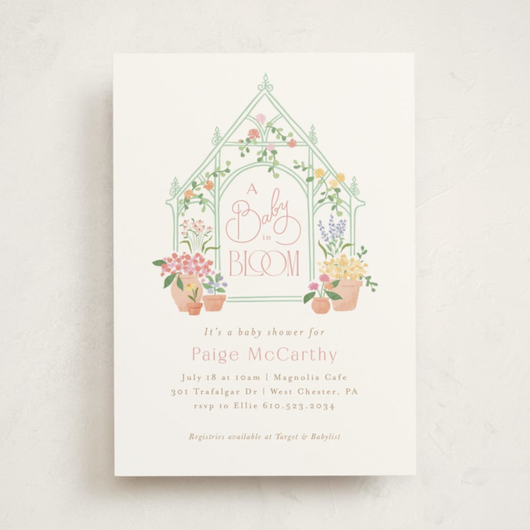 "Petite greenhouse" - Baby Shower Invitations in Strawberry by Jennifer Wick - Front