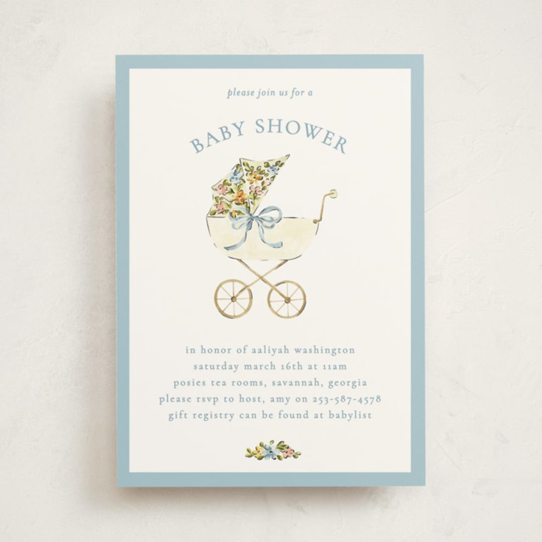 "Pram" - Baby Shower Invitations in Sky by Sarah Knight - Front