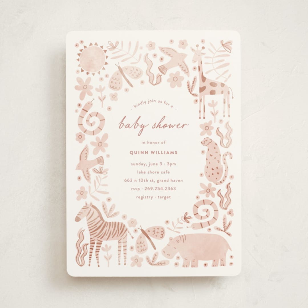 "Creatures" - Baby Shower Invitations in Sherbet by Pixel and Hank - Front