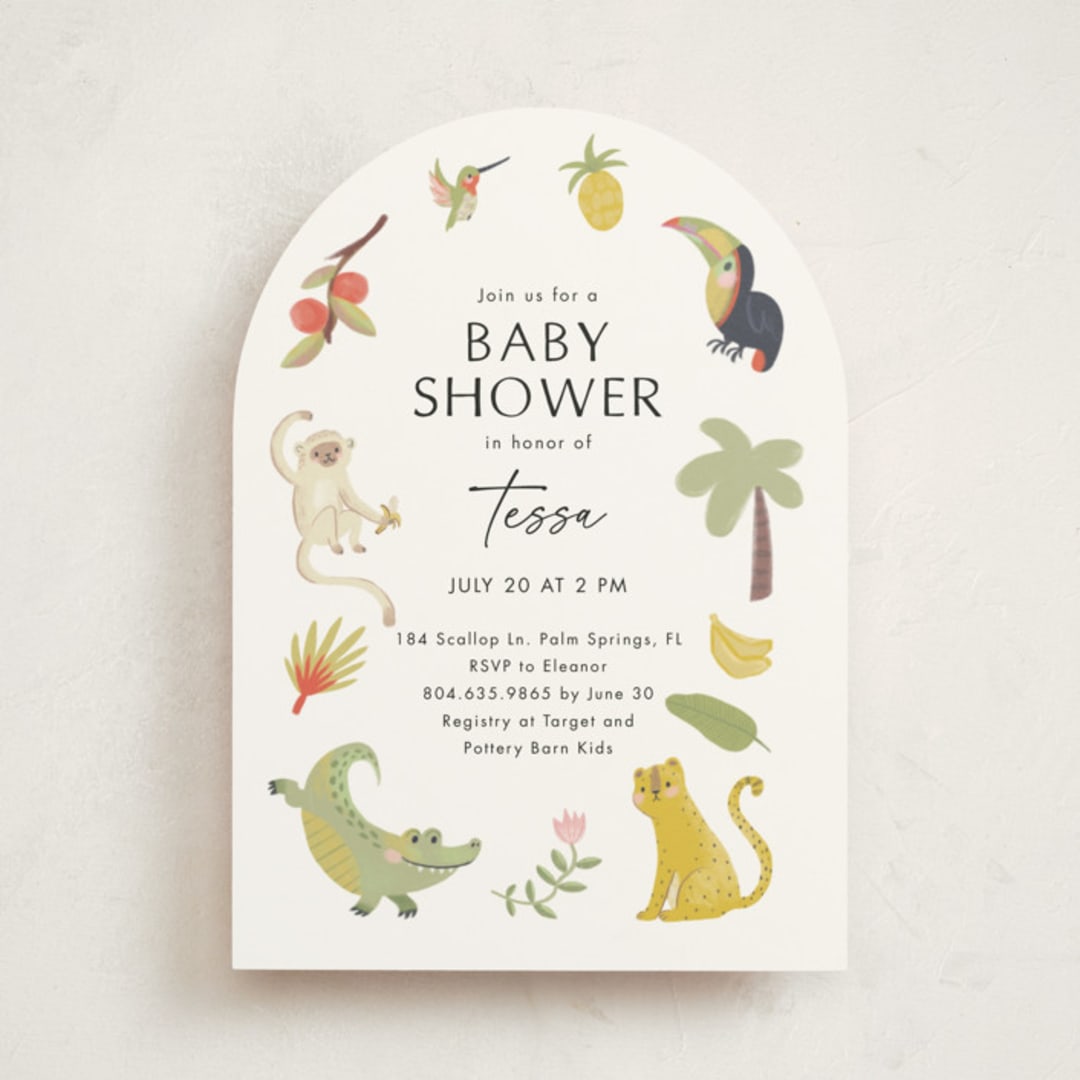 "Tropical Animals" - Baby Shower Invitations in Ivory by Kate Blalock - Front