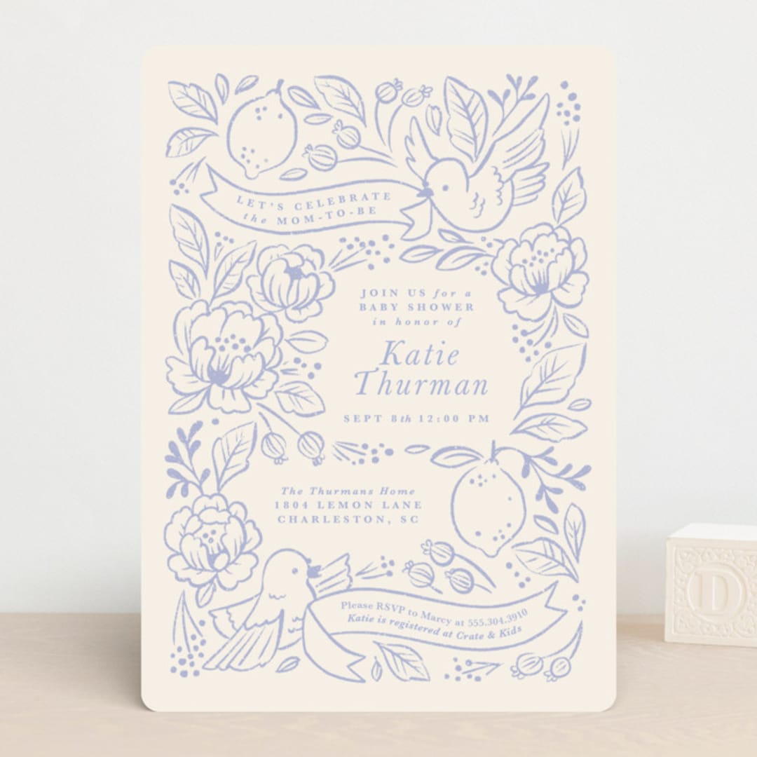 "Love Birds" - Baby Shower Invitations in Porcelain by Rebecca Smith - Front
