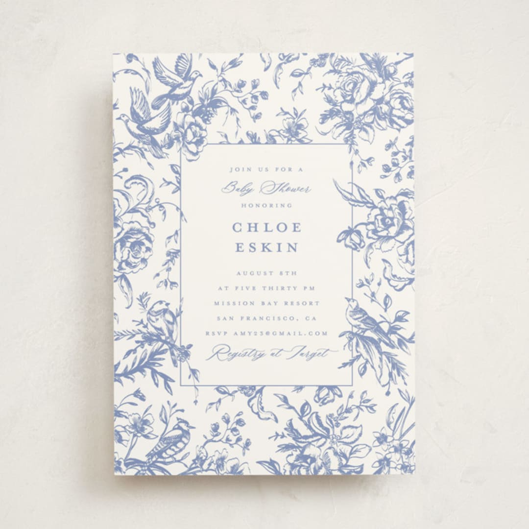 "Dreamy Toile" - Baby Shower Invitations in Blueberry by Teju Reval - Front