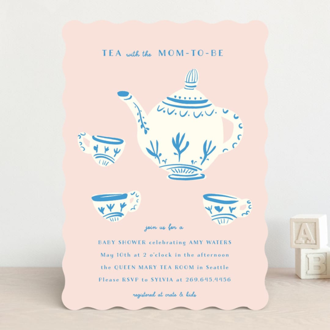 "China Tea Set" - Baby Shower Invitations in Blush by Ani Somi - Front