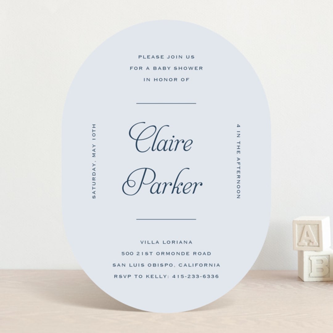 "Modernne" - Baby Shower Invitations in Powder by Carolyn MacLaren - Front