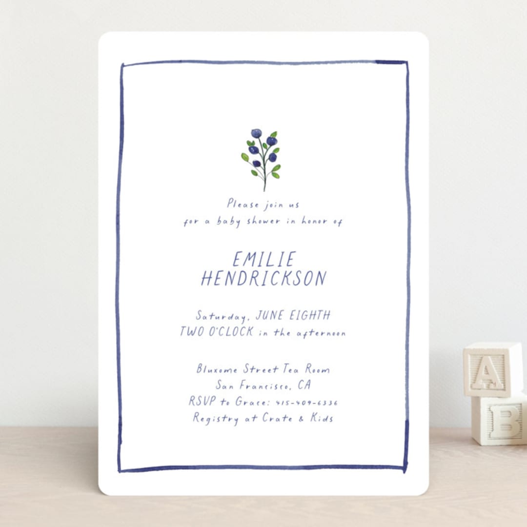 "Blue Bells" - Baby Shower Invitations in Cornflower by Mere Paper - Front