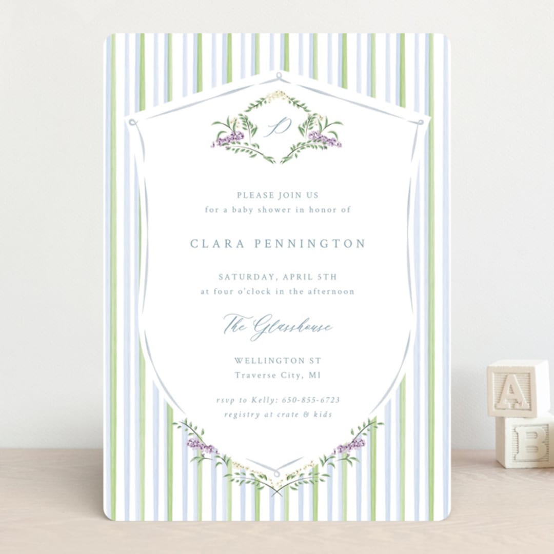 "Vintage Whimsy" - Baby Shower Invitations in Bluebell by Corinne Malesic - Front