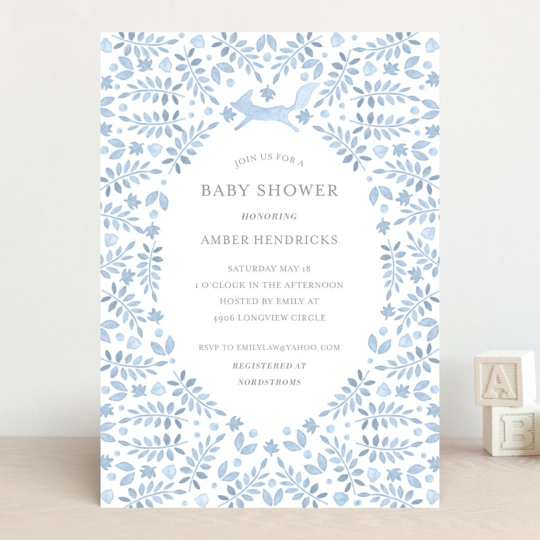 "Foxy Baby Shower" - Baby Shower Invitations in Denim by Hallie Fischer - Front