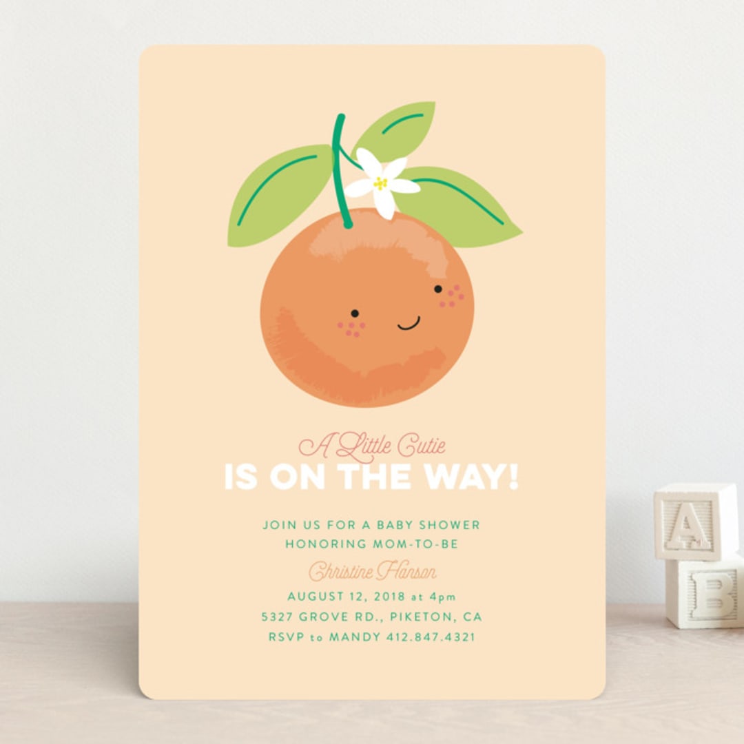 "Little Cutie" - Baby Shower Invitations in Citrus by Itsy Belle Studio - Front