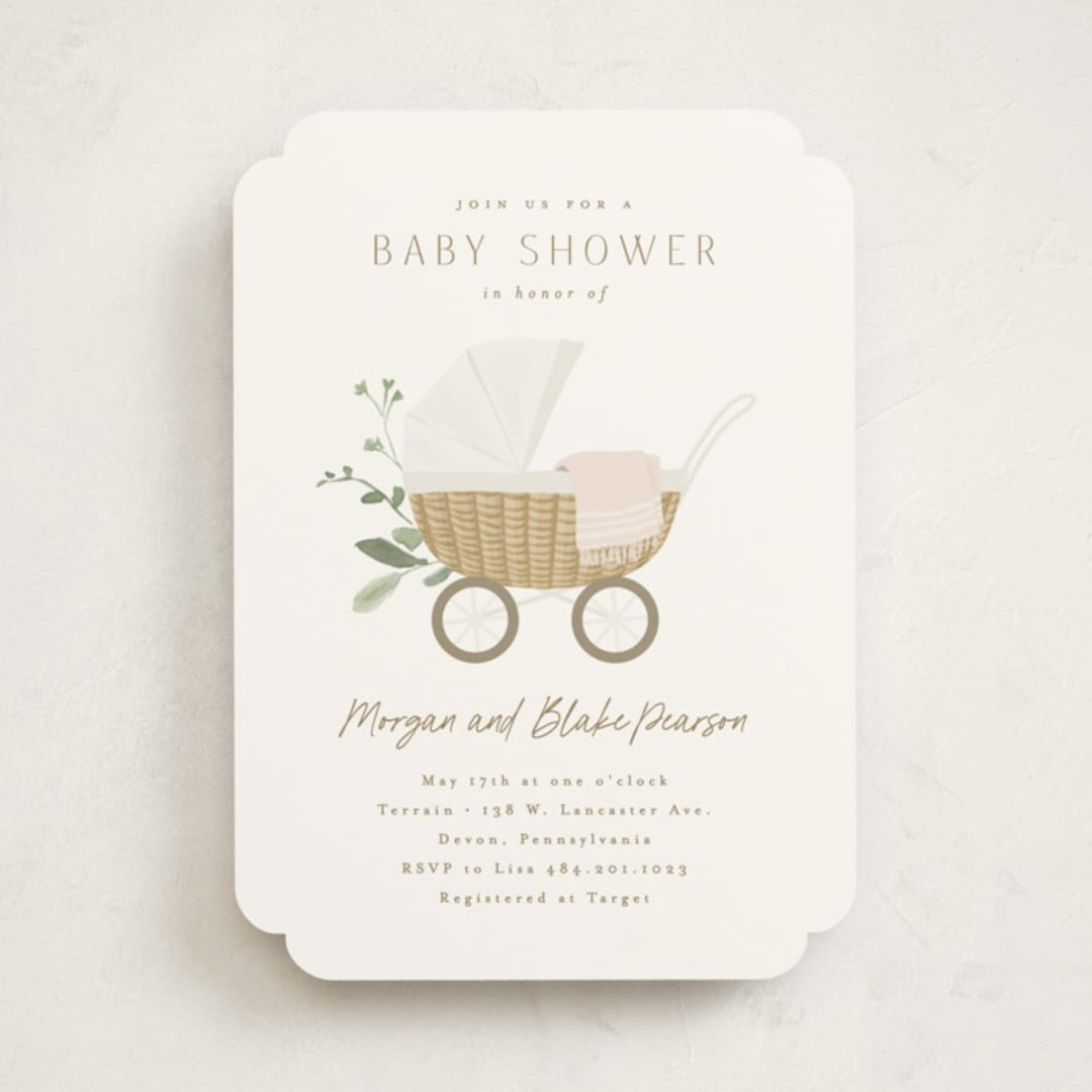 "Boho Buggy" - Baby Shower Invitations in Porcelain by Everett Paper Goods - Front