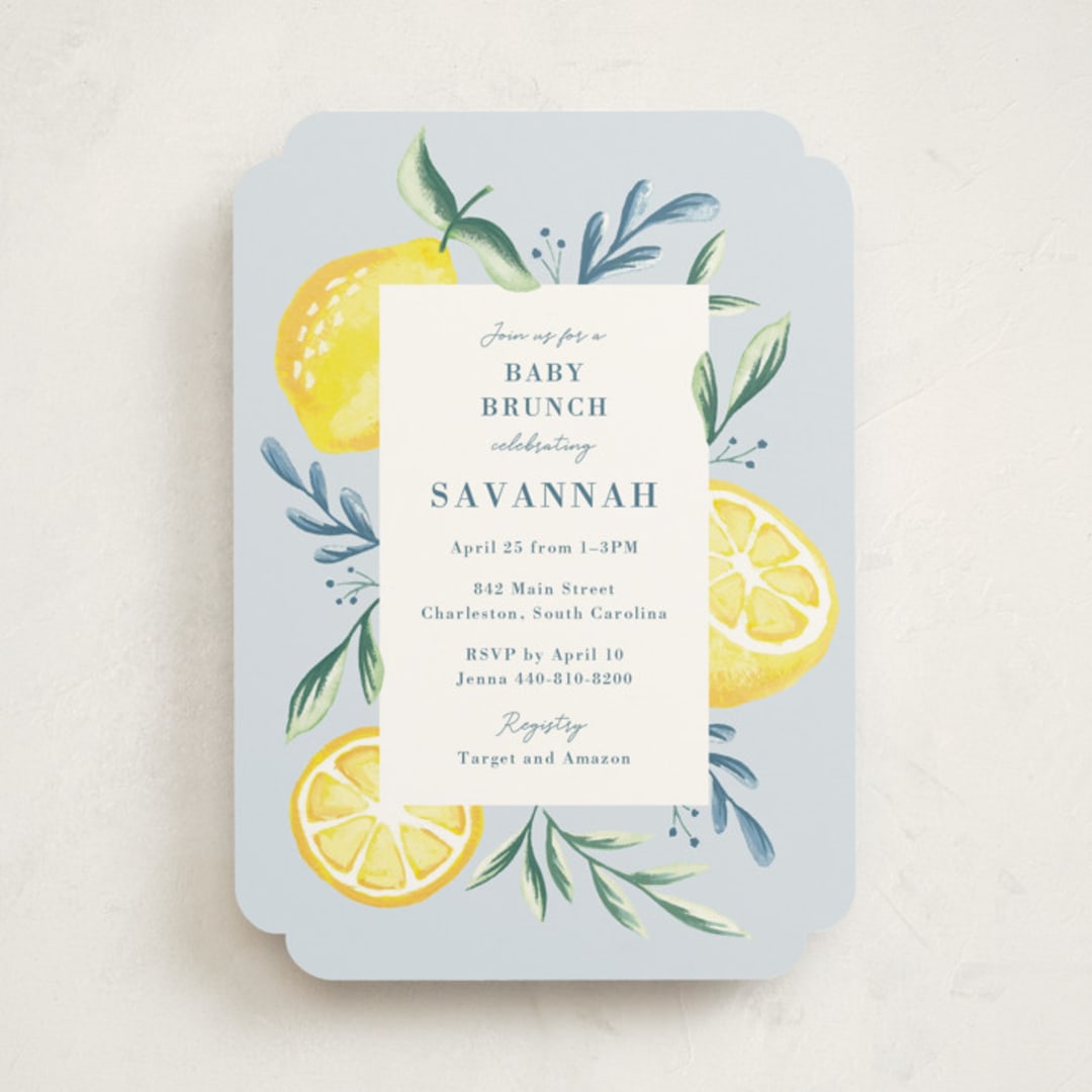 "Lemons" - Baby Shower Invitations in Pale Blue by Megan Cash - Front