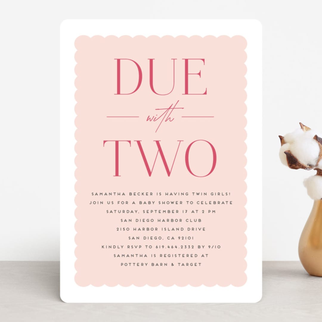 "Due With Two" - Baby Shower Invitations in Carnation by Erica Krystek - Front