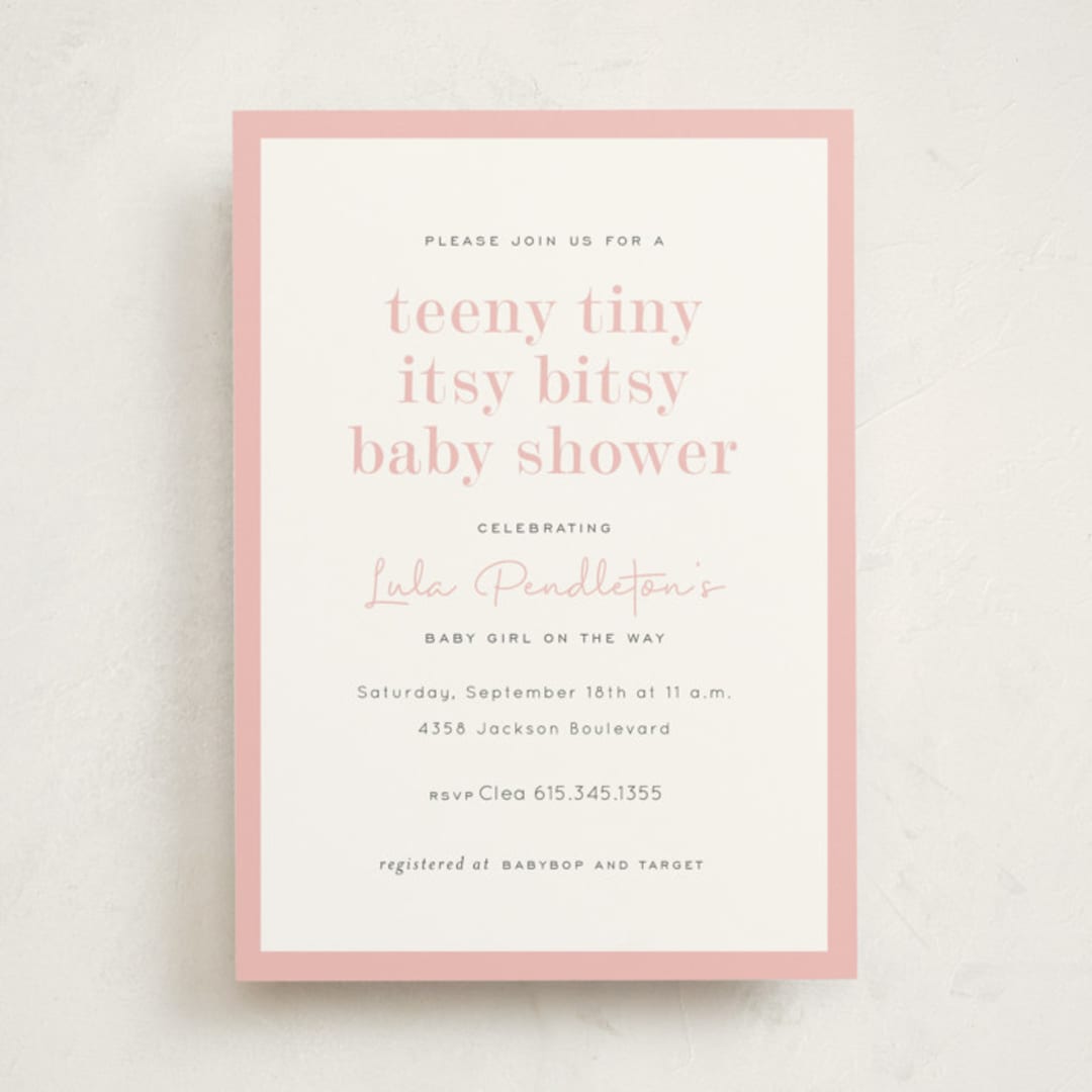 "itsy" - Baby Shower Invitations in Sweet Pink by Sara Hicks Malone - Front