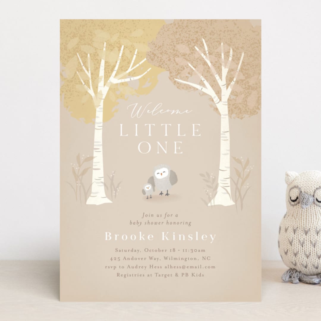"Little owlet" - Baby Shower Invitations in Almond by Jennifer Wick - Front