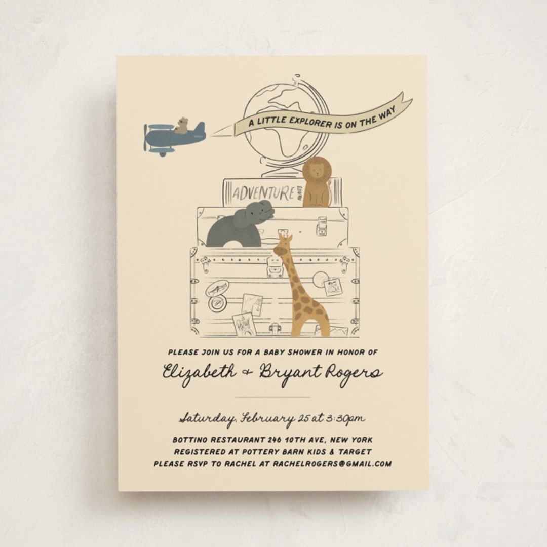 "Little Explorer" - Baby Shower Invitations in Butter by Jenna Holcomb - Front