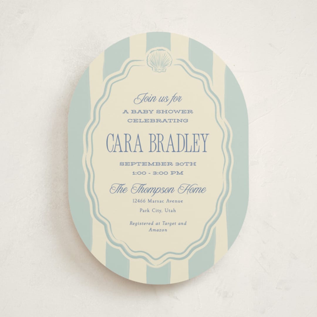 "Beach Babe" - Baby Shower Invitations in Ocean by Robert and Stella - Front