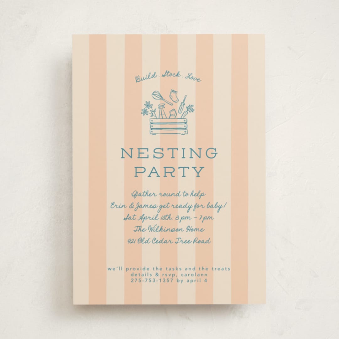 "Nesting Toolbox" - Baby Shower Invitations in Peachy by Leia Matt - Front